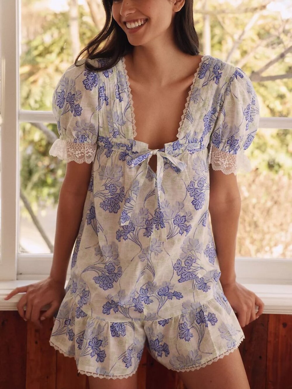 Anthropologie Romper Shorts XS puff sleeve cottagecore vintage lace NWT $108 - Picture 1 of 5